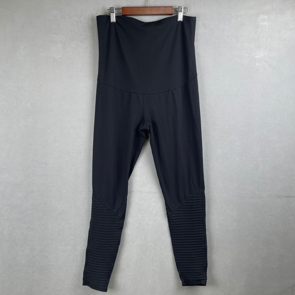 Threads 4 Thought ReActive Maternity Black‎ Moto Ribbed High Rise Eco Leggings M